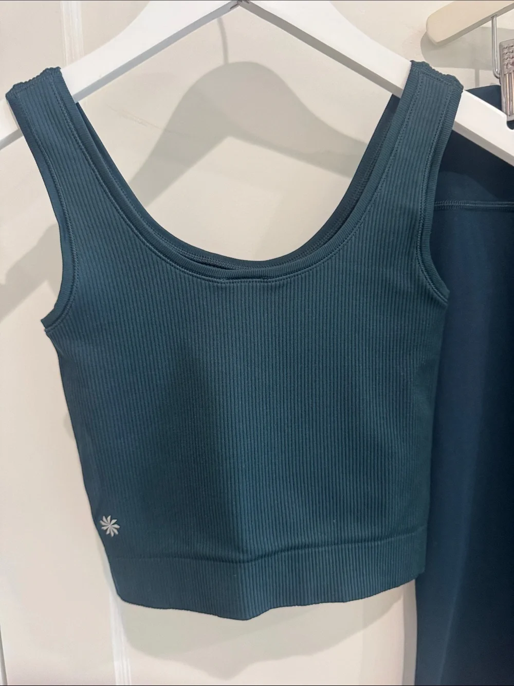 Athleta Girl Dark Green Rise Above Rib Tank ans matching leggings